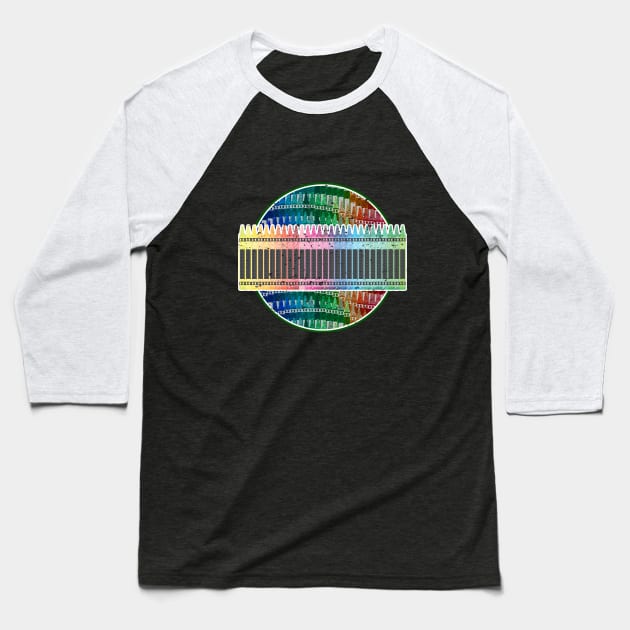 The Multi Color Crayon Circle Design Baseball T-Shirt by pbdotman
